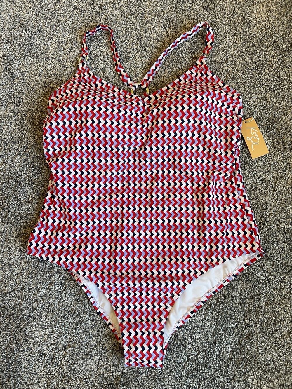 Kona Sol NWT Wide Ribbed Ring One Piece Swimsuit Size 17 Red White Blue
